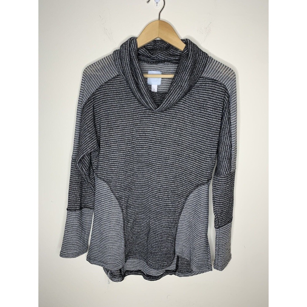 Lauren Conrad Sunday Womens Size Medium Sweater Cowl Neck Tunic Black White